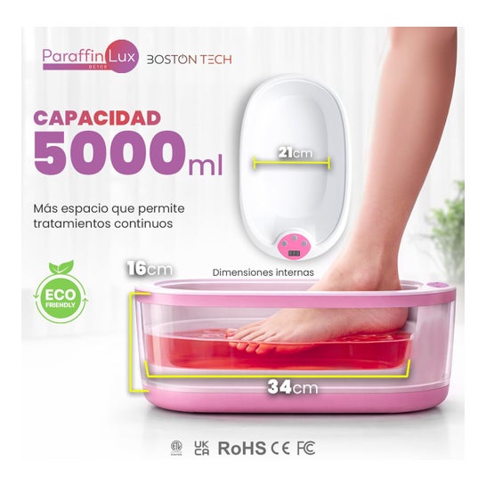 Boston Tech ParaffinLux Bain de Paraffine pour Mains 5 Litres Avec Cire Rose