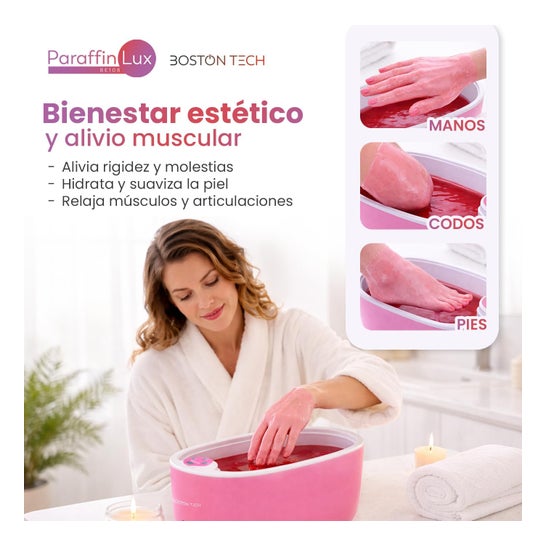 Boston Tech ParaffinLux Bain de Paraffine pour Mains 5 Litres Avec Cire Rose