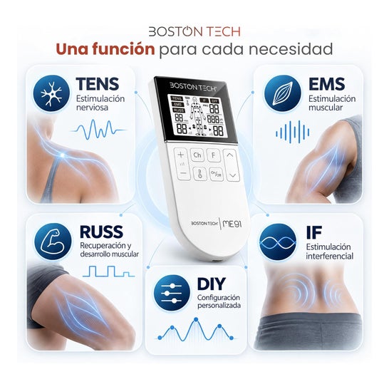 Boston Tech Électrostimulateur TENS EMS 5en1 Rechargeable Bleu