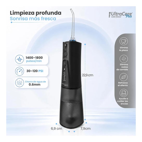 Irrigateur Dentaire Portable Aquapik UltraCare Plus 8 Embouts 5 Modes 300 ml (Noir)