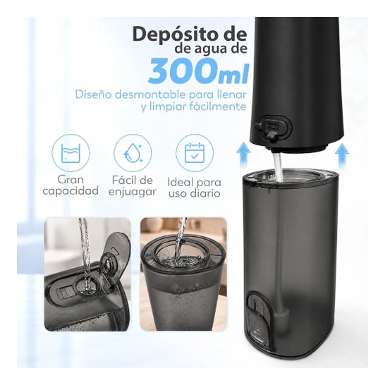 Irrigateur Dentaire Portable Aquapik UltraCare Plus 8 Embouts 5 Modes 300 ml (Noir)