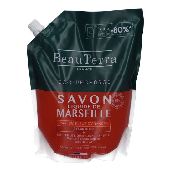 BeauTerra Savon Liquide Marseille Fleur d'Oranger Recharge 900ml