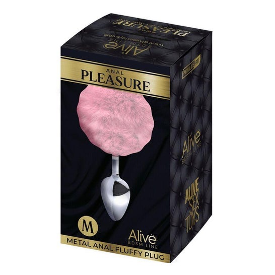 Alive Anal Pleasure Plug Lisse Métal Pompon Rose Taille M 1ut