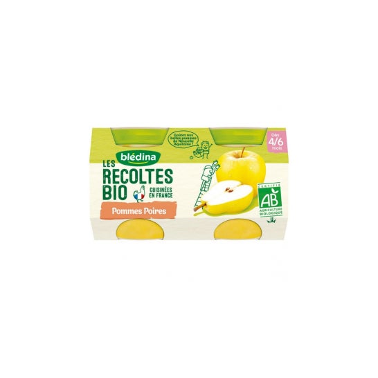 Blédina Les Récoltes Bio, Petits pots bébé Bio dès 6 Mois, Pommes Fraises,  2x130g (Packx12)