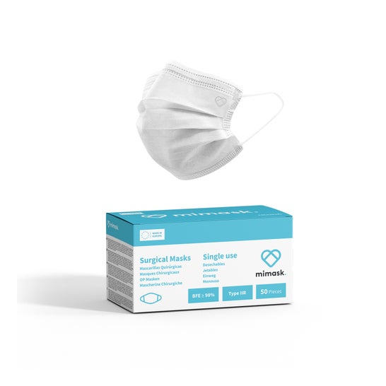 Mimask Masque Chirurgical NR Type IIR Blanc 50 Unités