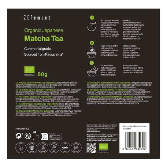 Zenement Té Matcha Japonés Ecológico 80g