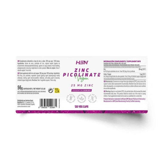 HSN Picolinato de Zinc 25mg Zinc 120vcaps