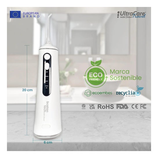 Irrigateur Dentaire ULTRA CARE Sans Fil Portable Professionnel - 8 Embouts - 4 Modes, IPX7 Blanc
