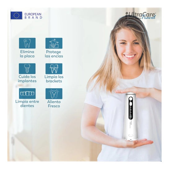 Irrigateur Dentaire ULTRA CARE Sans Fil Portable Professionnel - 8 Embouts - 4 Modes, IPX7 Blanc