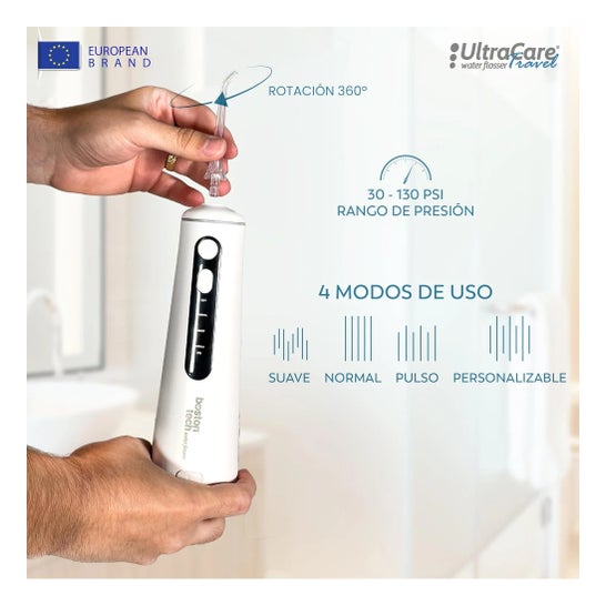 Irrigateur Dentaire ULTRA CARE Sans Fil Portable Professionnel - 8 Embouts - 4 Modes, IPX7 Blanc