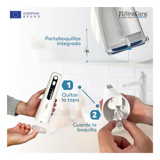 Irrigateur Dentaire ULTRA CARE Sans Fil Portable Professionnel - 8 Embouts - 4 Modes, IPX7 Blanc