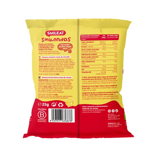 Smileat Smilondas Snack Ecológico de Tomate y Queso 25g