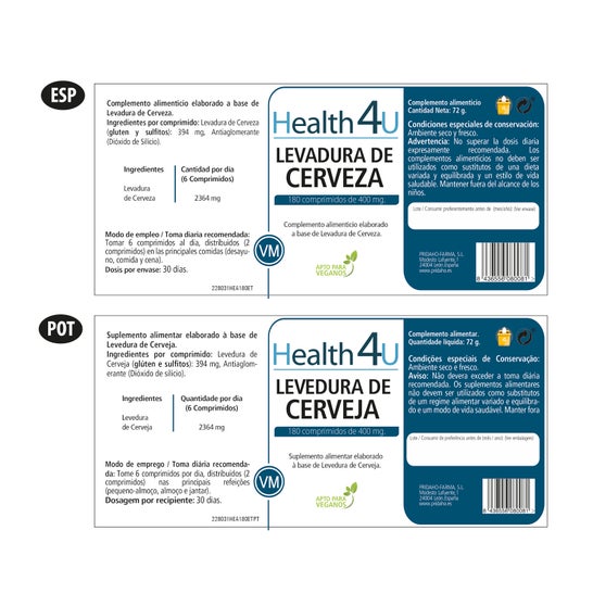 Health 4U Levure de Bière 400mg 180 Comprimés