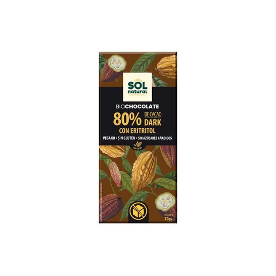 Sol Natural Tablette de Chocolat 80% avec Bio Erythritol 70g