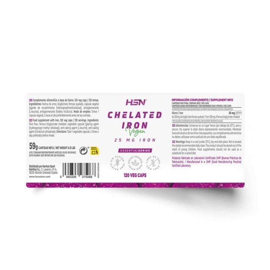 HSN Bisglicinato de Hierro 25mg Hierro 120vcaps