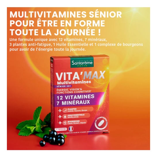 Santarome Vita'Max Sénior 50+ Multivitamines 30 Comprimés Santarome Vita'Max Sénior 50+ Multivitamines 30 Comprimés