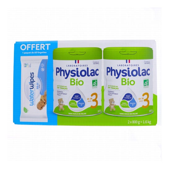 Physiolac Bio 3 Lait de Croissance 2x800g + WaterWipes