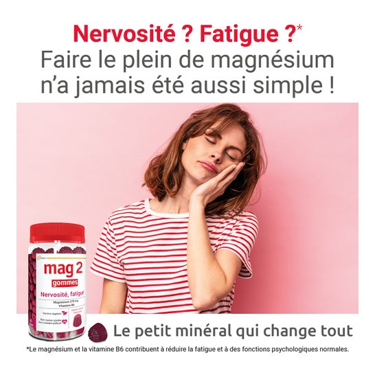 Mag 2 Magnésium + Vitamine B6 Framboise 45 gommes