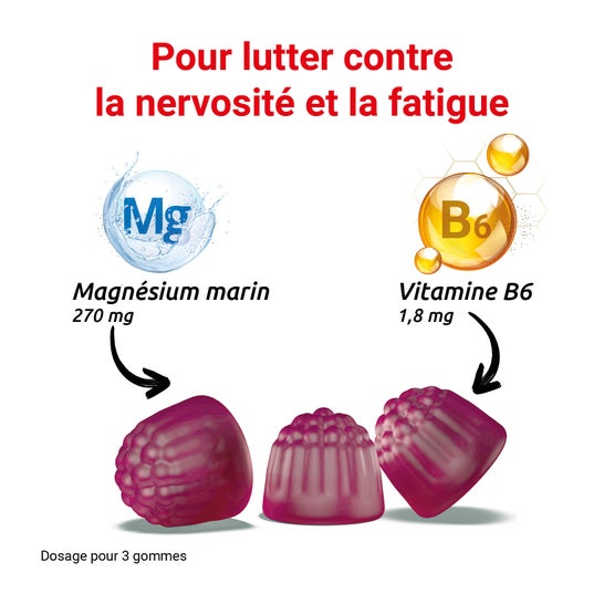 Mag 2 Magnésium + Vitamine B6 Framboise 45 gommes