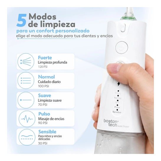 Irrigateur Dentaire Portable Aquapik UltraCare Plus 8 Embouts 5 Modes 300 ml (Blanc)