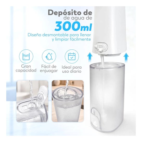 Irrigateur Dentaire Portable Aquapik UltraCare Plus 8 Embouts 5 Modes 300 ml (Blanc)