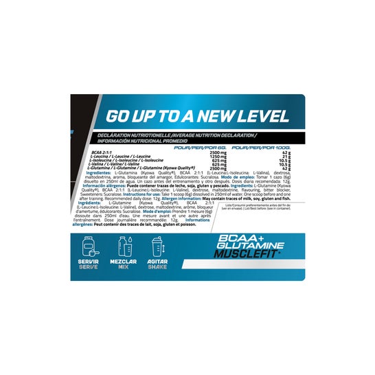 MuscleFit Glutamina + BCAAs Sabor Melocotón 500g