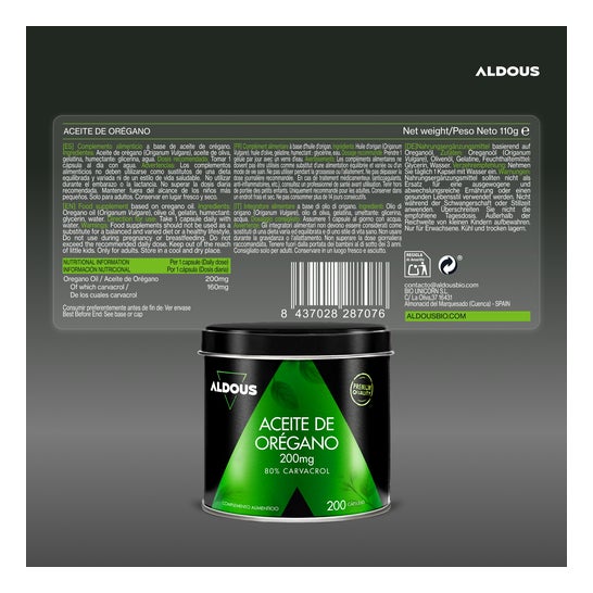 Aldous Huile d'Origan 200mg 200 capsules