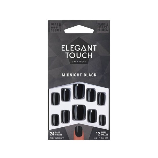 Elegant Touch Core Colour Nails With Glue Squoval Midnight Black 24uts