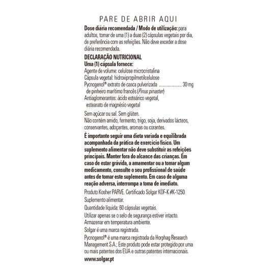 Solgar Pycnogenol 30mg 60 Capsules Végétales