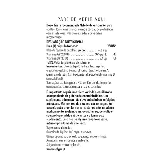 Solgar Huile De Foie De Morue Norvegien 100 gélules
