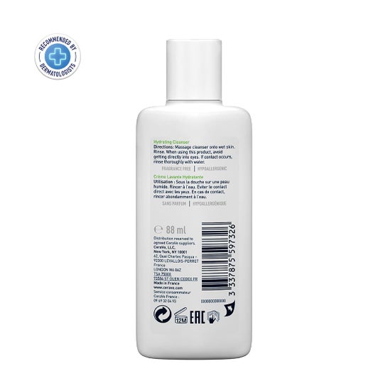 CeraVe Crème Lavante Hydratante Nettoyant Quotidien Corps et Visage Peau Normale à Sèche 88mL