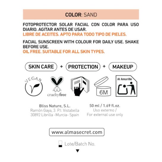 Alma Secret Crème Solaire Visage avec Couleur Spf50 Sable 50ml Alma Secret Crème Solaire Visage avec Couleur Spf50 Sable 50ml
