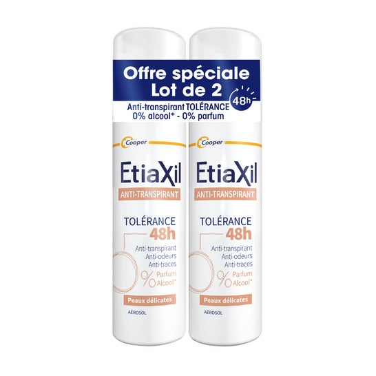 Etiaxil Anti-Transpirant Tolérance 48h Peaux Délicates Aérosol 2x150ml