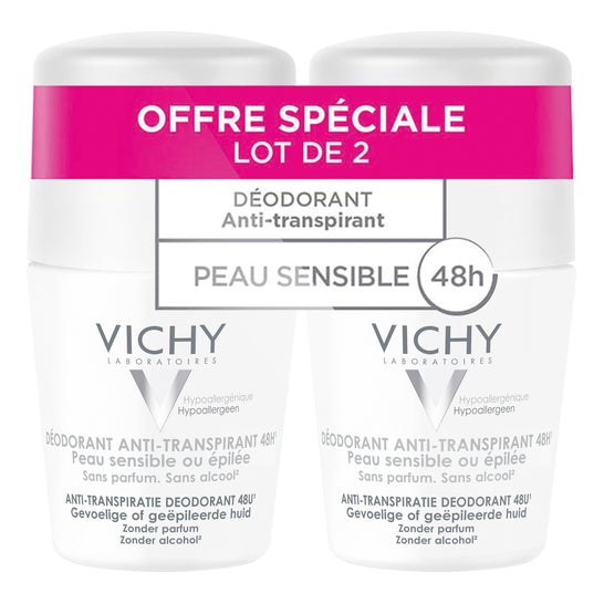 Vichy Déodorant Anti Transpirant Peaux Sensibles ou Epilées 48H Bille Lot de 2