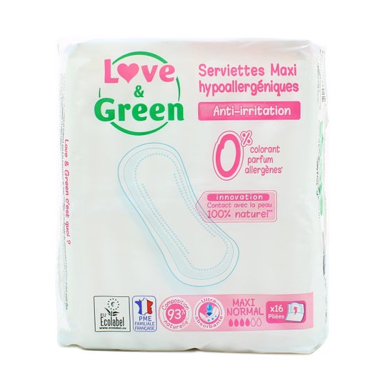 Love & Green Serviettes Hypoallergéniques Maxi Normal 16uts