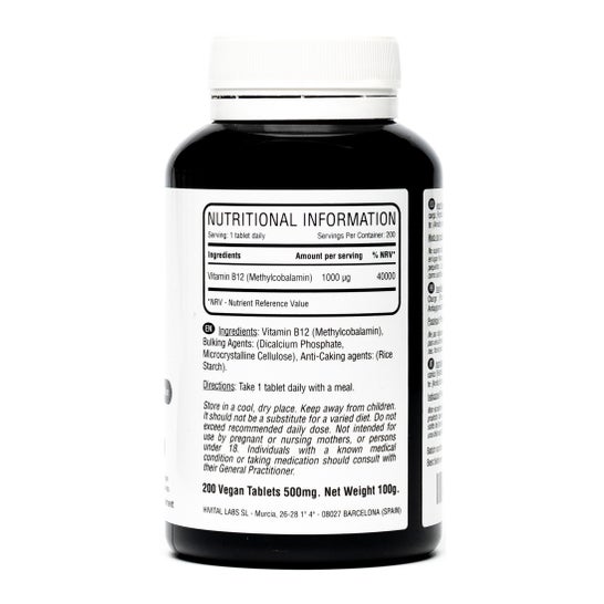 Hivital Foods Vitamine B12 Méthylcobalamine 1000 mcg 200 comprimés