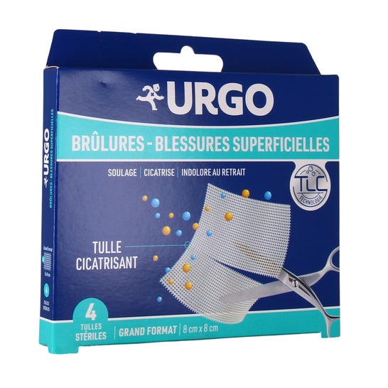 Urgo Brûlures & Blessures Superficielles Tulle Cicatrisant 8x8 cm 4 Unités