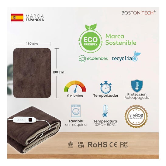Boston Tech Couverture Électrique Double Comfortmax 180 x 130 cm