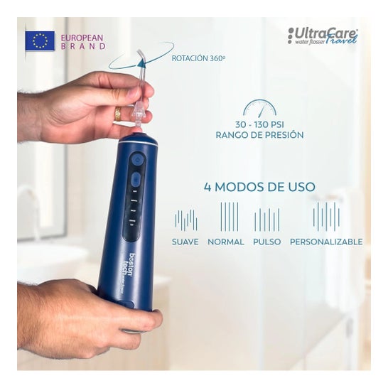 Irrigateur Dentaire ULTRA CARE Sans Fil Portable Professionnel - 8 Embouts - 4 Modes, IPX7 Bleu