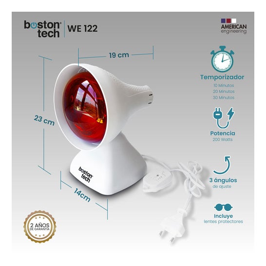 Boston Tech Lampe Infrarouge Compacte WE122 200 W Minuteur