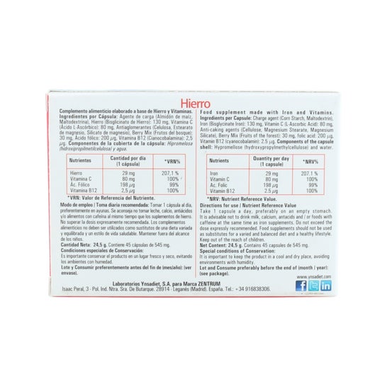 Zentrum Iron 45 Capsules végétales