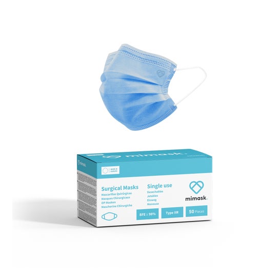 Mimask Masque Chirurgical NR Type IIR Bleu 50 Unités