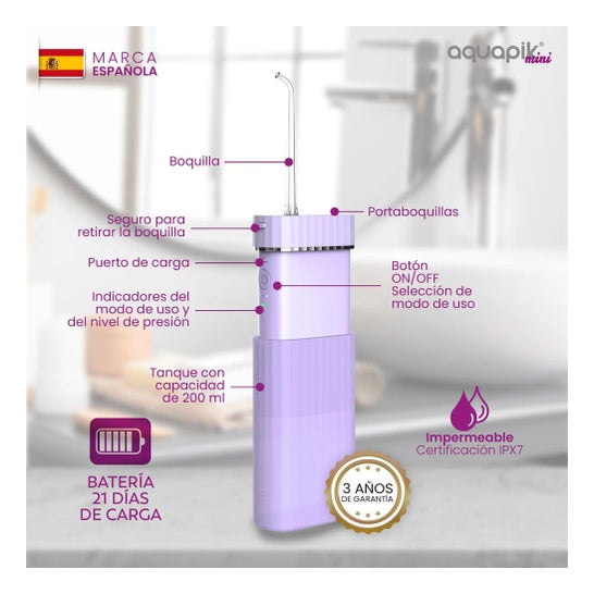 AquaPik Kit Mini Irrigateur Buccal Portable Voyage Charge USB Violet