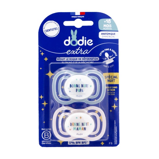 Dodie Extra Sucette Anatomique +18M F9 Fine Nuit 2 uts