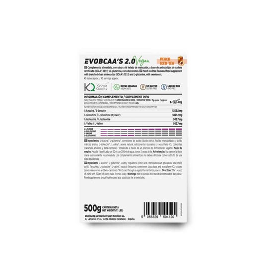 HSN EvoBCAA's 2.0 BCAA's 12:1:1 + Glutamina Té Helado de Melocotón 500g