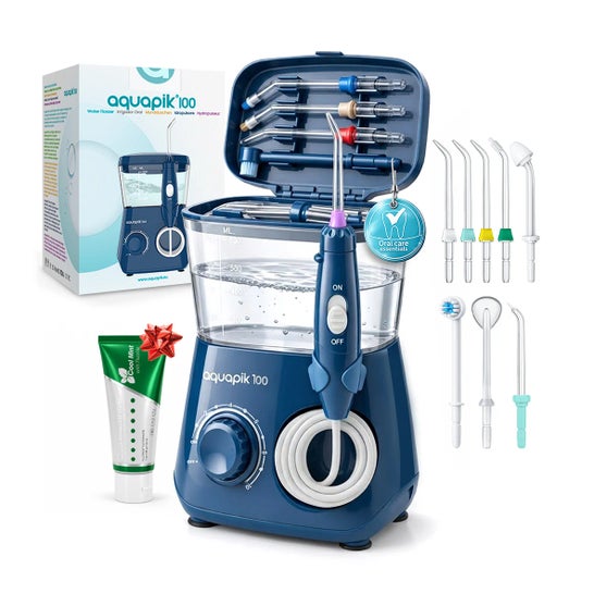 Aquapik100® Fil dentaire à eau Irrigateur dentaire 600 ml 10 niveaux Bleu 1 ud