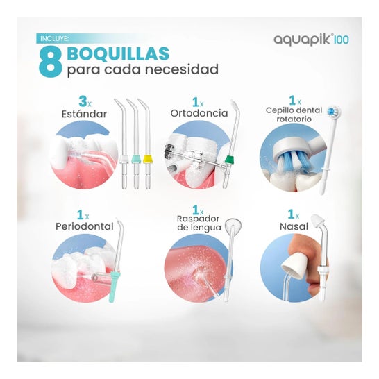 Aquapik100® Fil dentaire à eau Irrigateur dentaire 600 ml 10 niveaux Bleu 1 ud