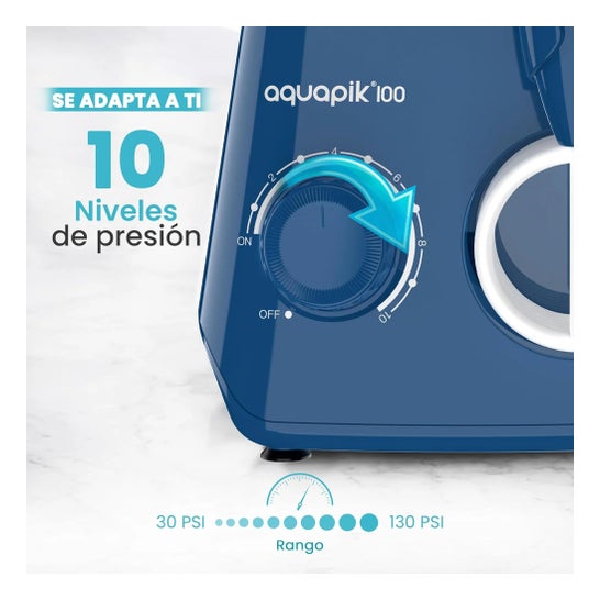 Aquapik100® Fil dentaire à eau Irrigateur dentaire 600 ml 10 niveaux Bleu 1 ud