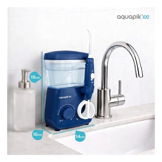 Aquapik100® Fil dentaire à eau Irrigateur dentaire 600 ml 10 niveaux Bleu 1 ud