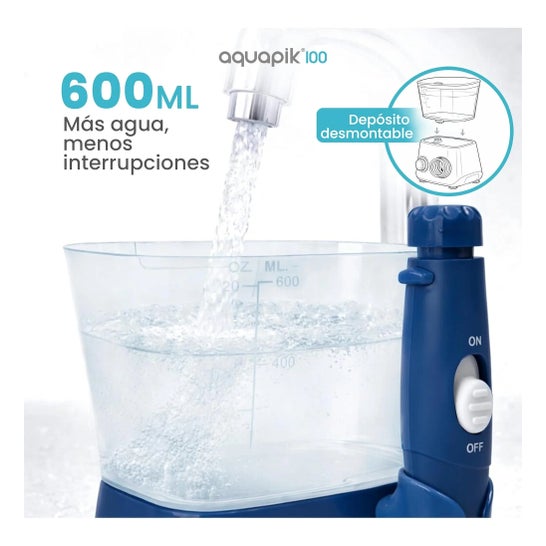 Aquapik100® Fil dentaire à eau Irrigateur dentaire 600 ml 10 niveaux Bleu 1 ud